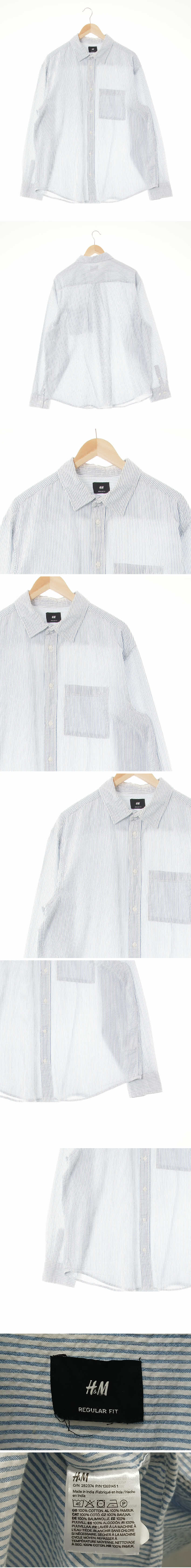 h&m 크링클박스플리츠셔츠 h&m 라이트블루 스트라이프 면 크링클박스플리츠셔츠