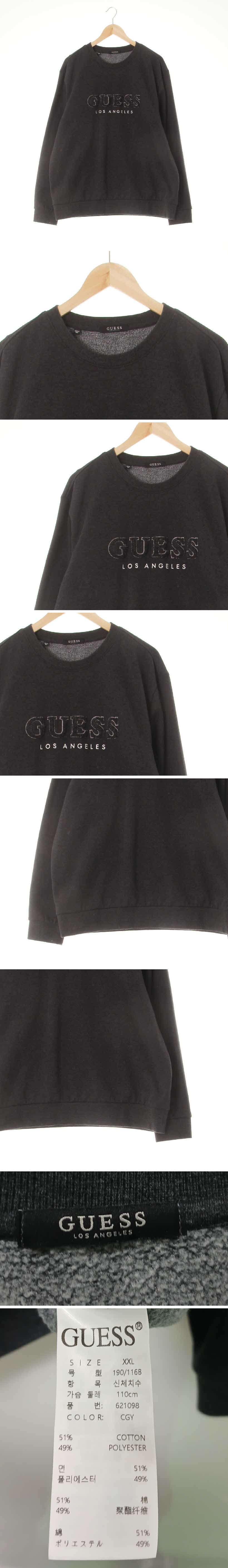 Guess 뽀글이빅로고패치맨투맨 Guess 다크딥멜란지그레이 면혼방 뽀글이빅로고패치맨투맨
