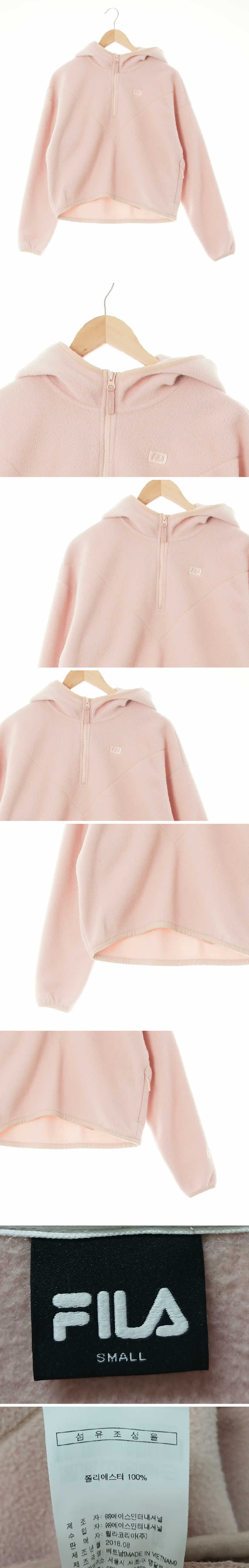 필라 플리스크롭하프집업후드티 필라 페일브러쉬핑크 플리스크롭하프집업후드티