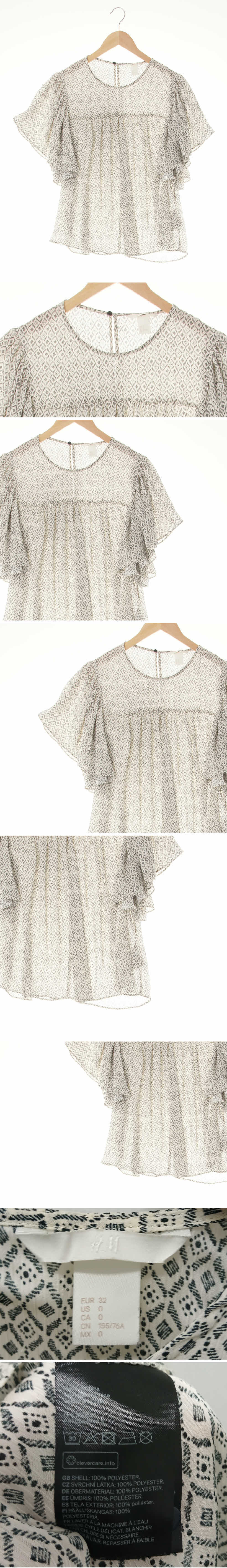 h&m 셔링반소매블라우스 h&m 아이보리네이비 셔링반소매블라우스