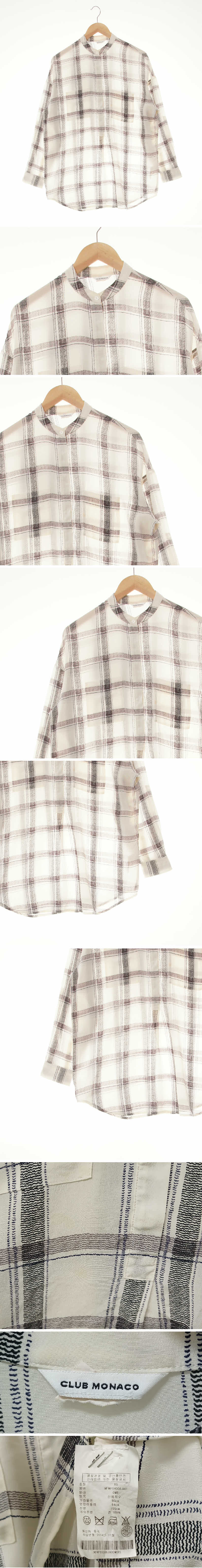 클럽모나코 헨리넥루즈블라우스 클럽모나코 아이보리 체크 실크 헨리넥루즈블라우스
