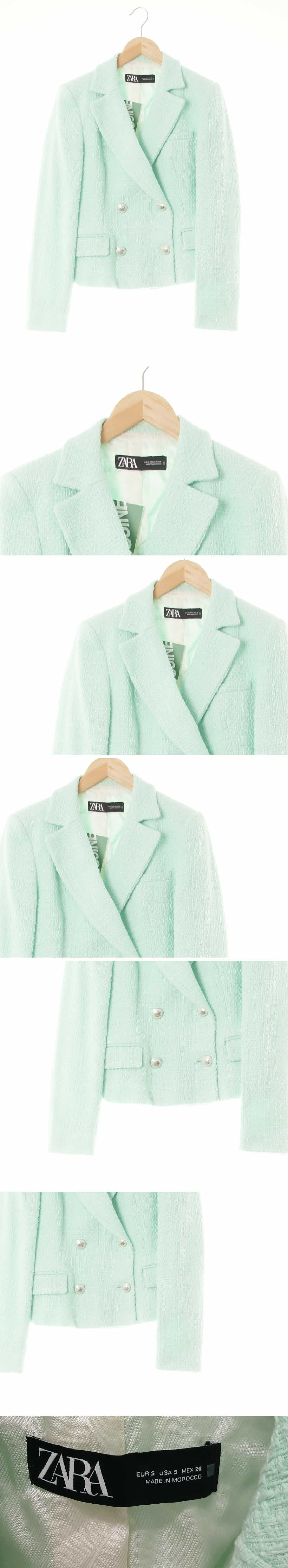 자라 트위드더블버튼숏자켓 자라 아쿠아폼민트 트위드더블버튼숏자켓