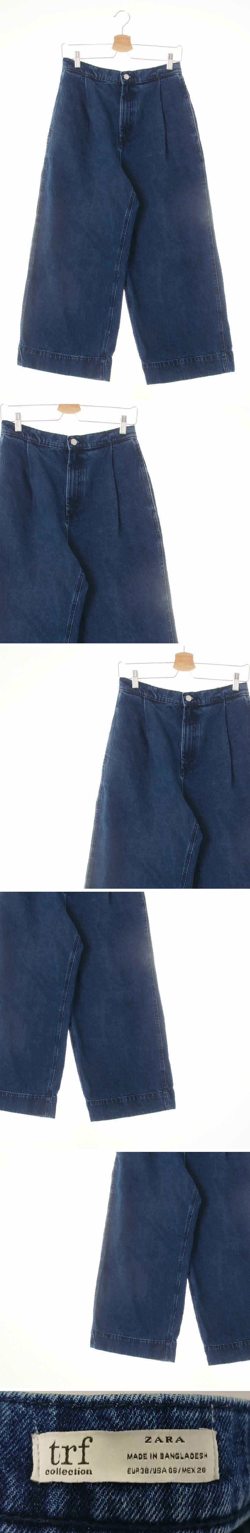 자라 핀턱와이드크롭진 자라 블루 데님 핀턱와이드크롭진