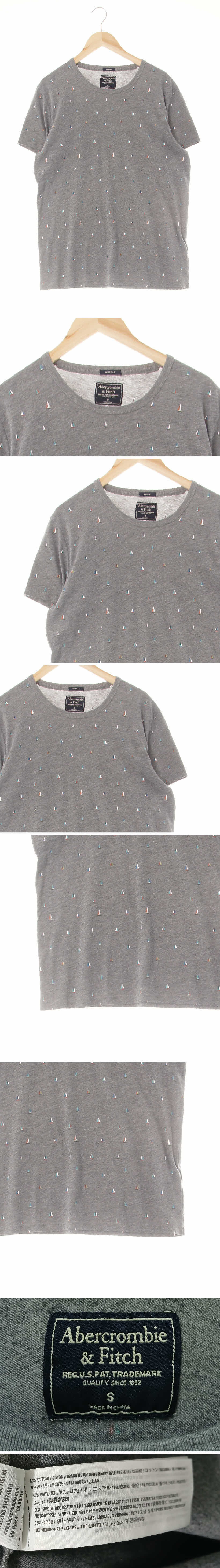 아베크롬비 다크멜란지그레이 세일링패턴 면혼방 머슬핏크루넥반팔티