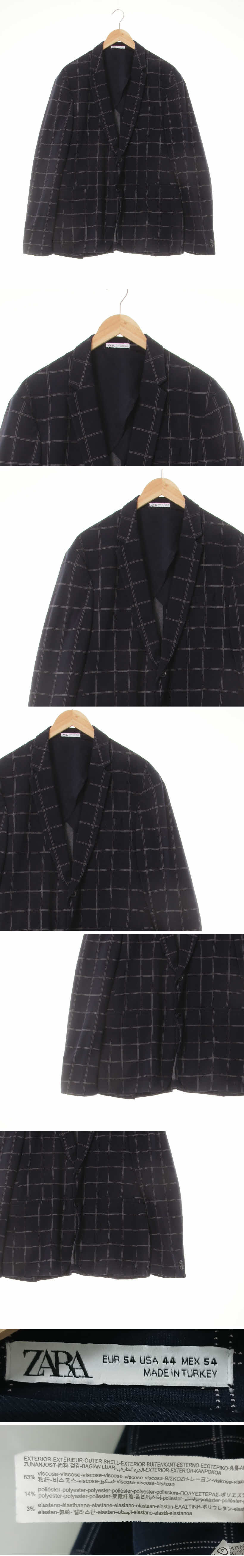 자라 투버튼골프블레이저 자라 네이비 더블라인체크 비스코스혼방 투버튼골프블레이저