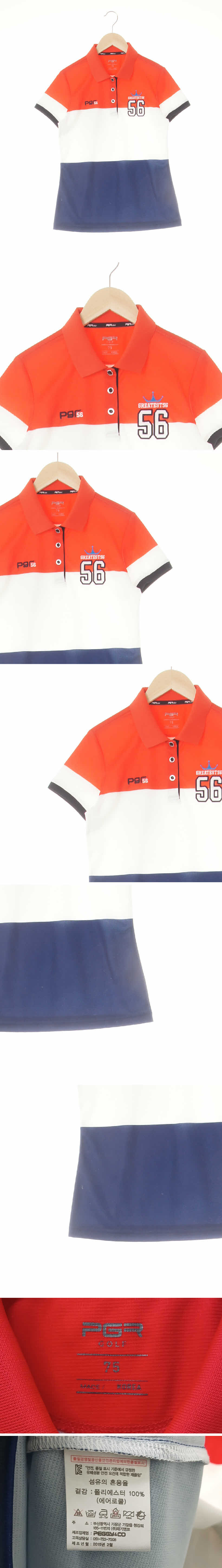 pgr Golf 자수배색반팔카라티 pgr Golf 레드네이비 스트라이프 자수배색반팔카라티