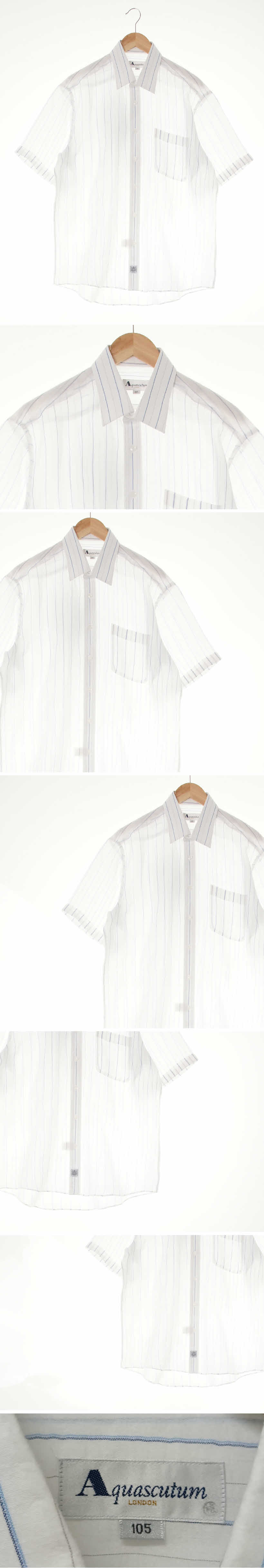 aquascutum 쿨포켓반팔셔츠 aquascutum 화이트블루 스트라이프 린넨혼방 쿨포켓반팔셔츠