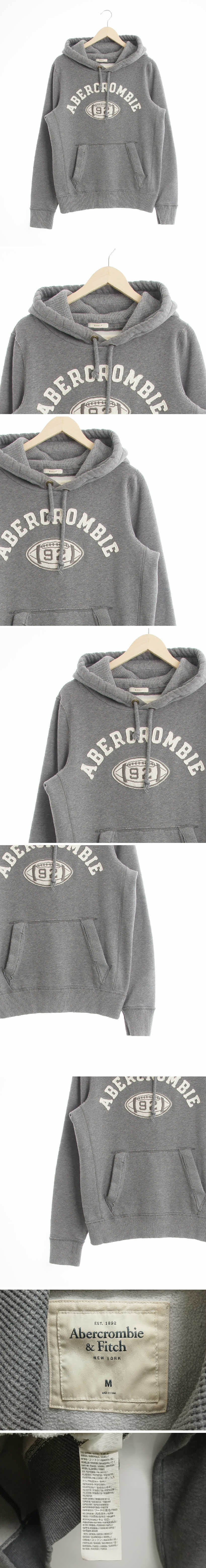 아베크롬비 자수럭비공레터후드티 아베크롬비 멜란지그레이 면혼방 자수럭비공레터후드티