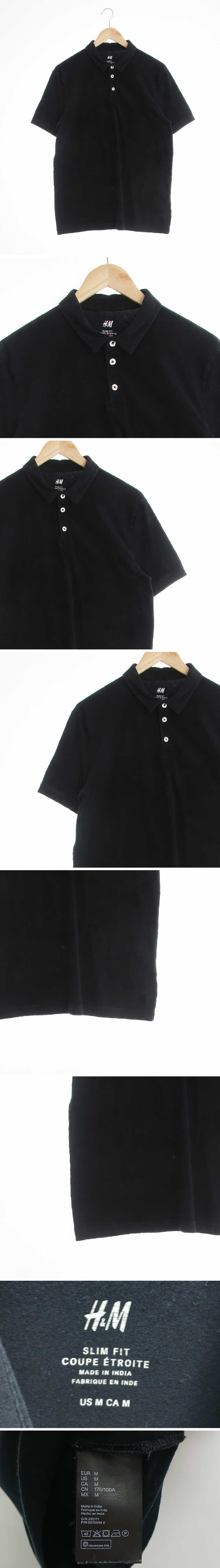h&m 스트레치반팔카라티 h&m 블랙 면혼방 스트레치반팔카라티