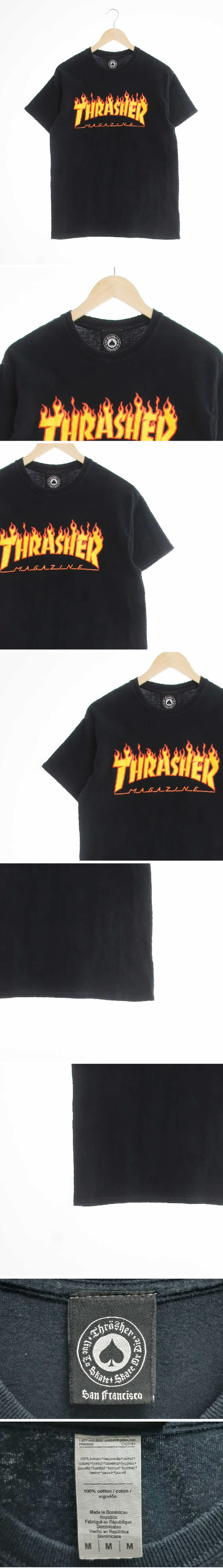 트래셔 파이어레터링크루넥반팔티 트래셔 블랙 프린팅 면 파이어레터링크루넥반팔티