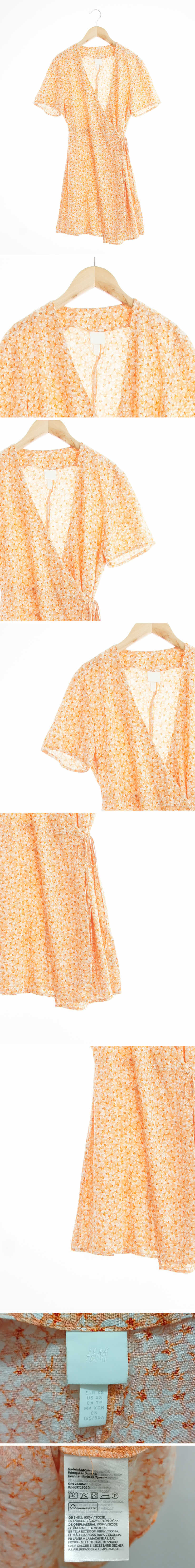 h&m 로브형랩원피스 h&m 오렌지 플라워패턴 비스코스 로브형랩원피스