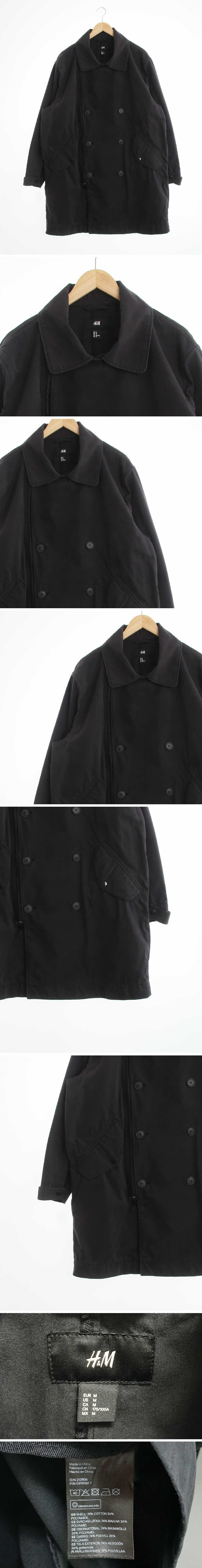 h&m 블랙 면혼방 빅카라사선집업트렌치재킷