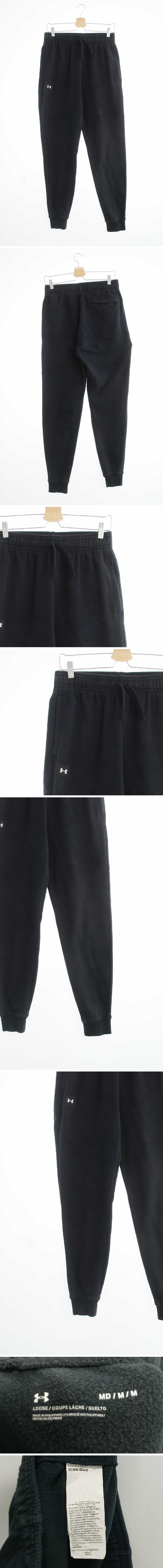 언더아머 블랙 프린팅 면혼방 로고슬림시보리조거트레이닝팬츠