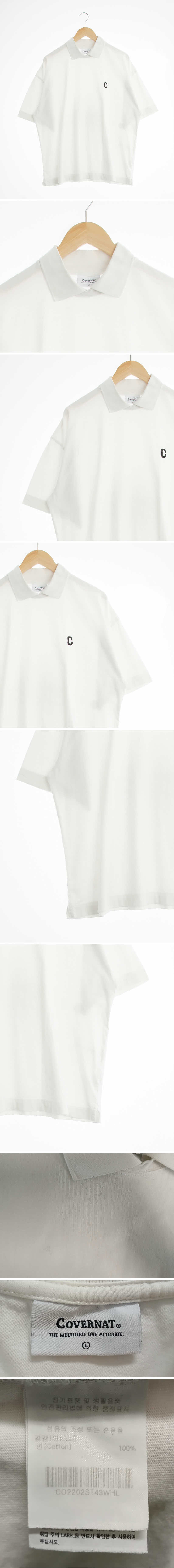 커버낫 노버튼카라반팔티 커버낫 화이트 면 노버튼카라반팔티