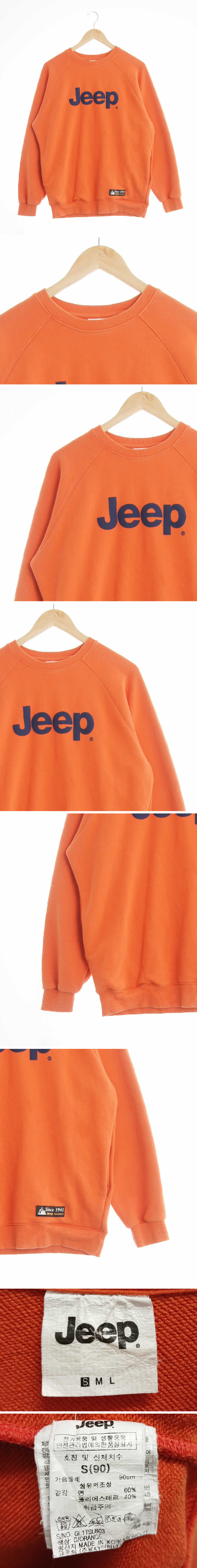 Jeep 라운드맨투맨 Jeep 오렌지 로고프린팅 면혼방 라운드맨투맨