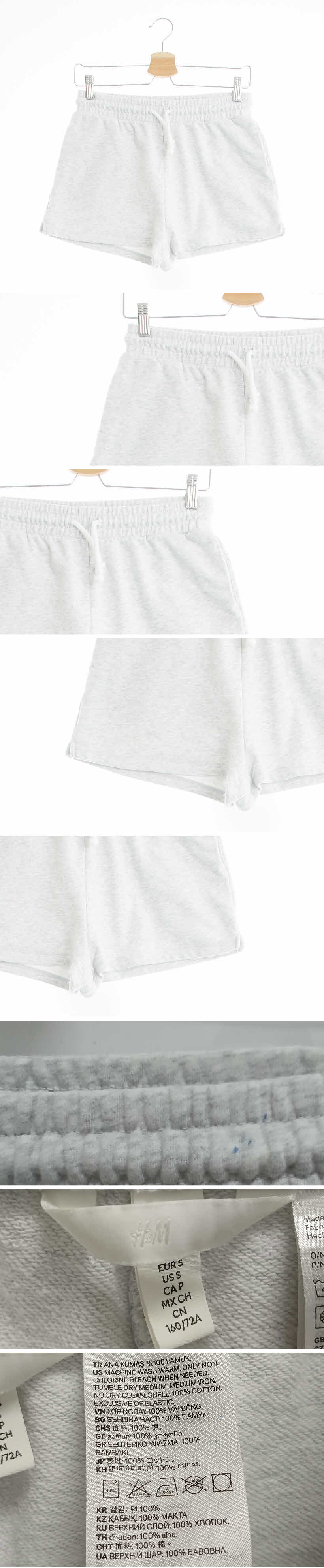 h&m 밴딩숏반바지 h&m 멜란지화이트 면 밴딩숏반바지