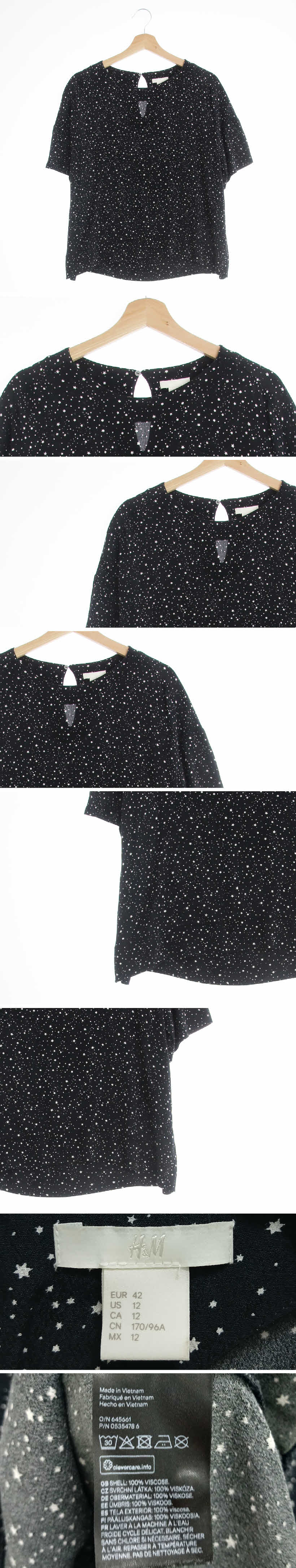 h&m 반팔블라우스 h&m 블랙 별패턴 반팔블라우스
