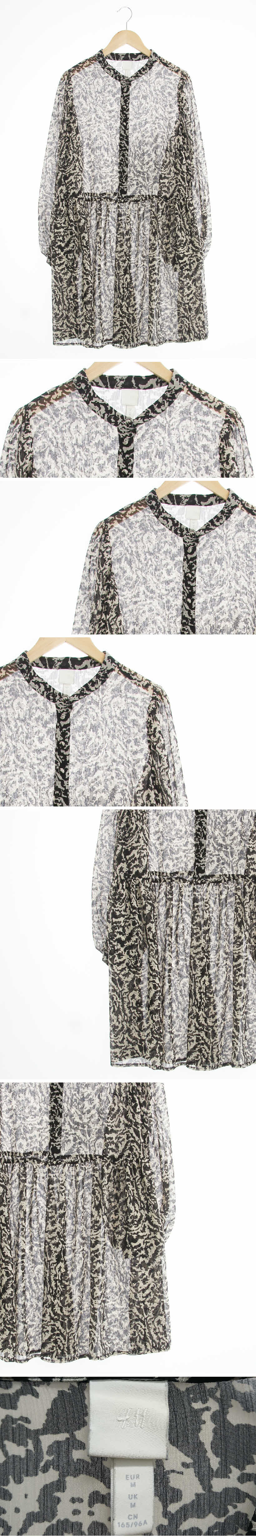 h&m 블랙 기하학패턴 싸개단추시스루블라우스