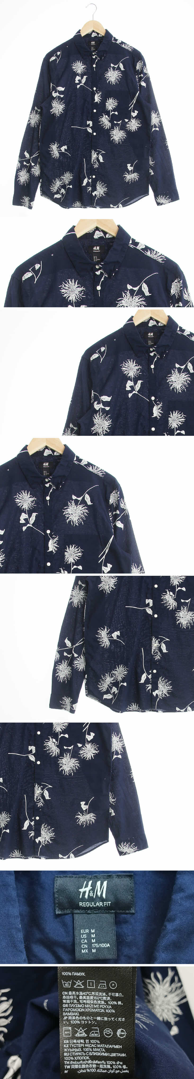h&m 포켓긴팔셔츠 h&m 네이비 민들레패턴 면 포켓긴팔셔츠