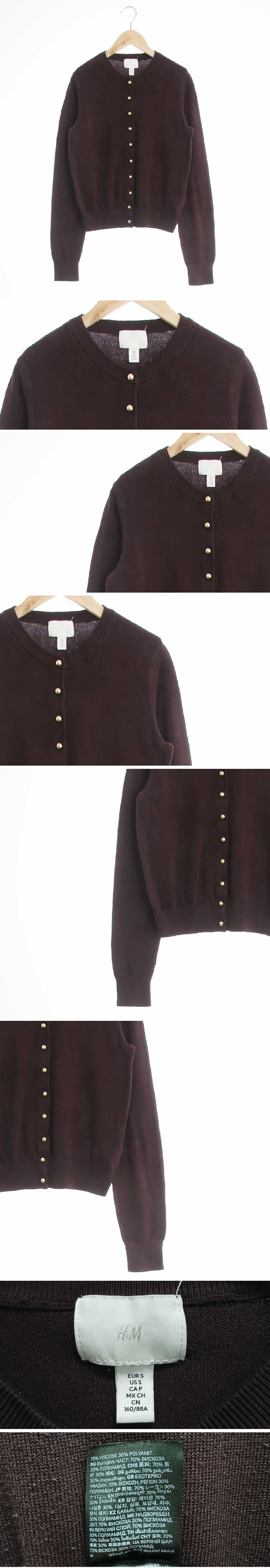 h&m 금장버튼라운드가디건 h&m 브라운 비스코스혼방 금장버튼라운드가디건