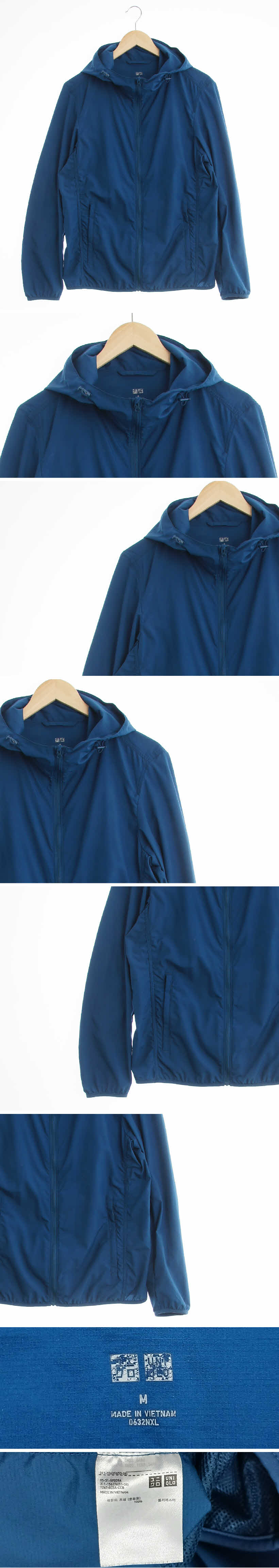 유니클로 후드바람막이점퍼 유니클로 블루 후드바람막이점퍼