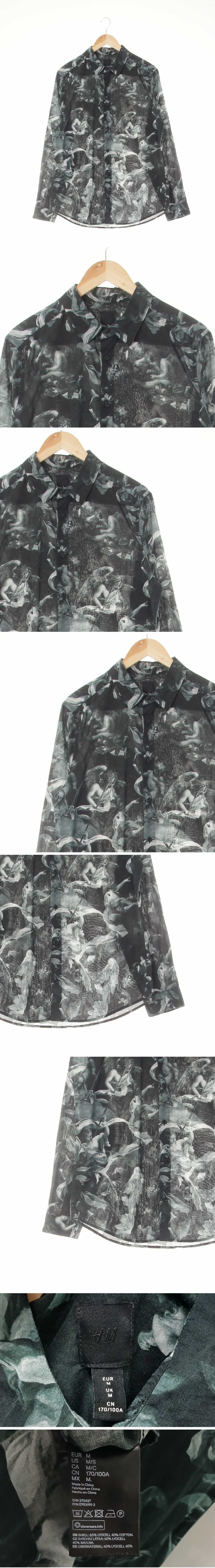 h&m 긴소매셔츠 h&m 다크차콜 스트라이프 면혼방 긴소매셔츠