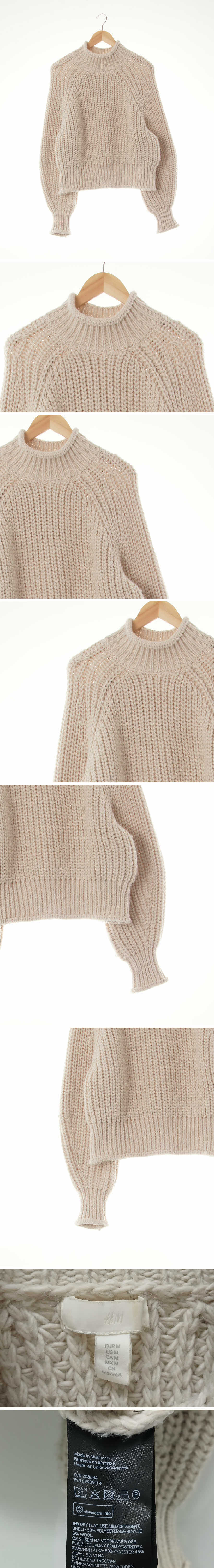 h&m 세미크롭하이넥라그랑스웨터 h&m 아이보리 울혼방 세미크롭하이넥라그랑스웨터