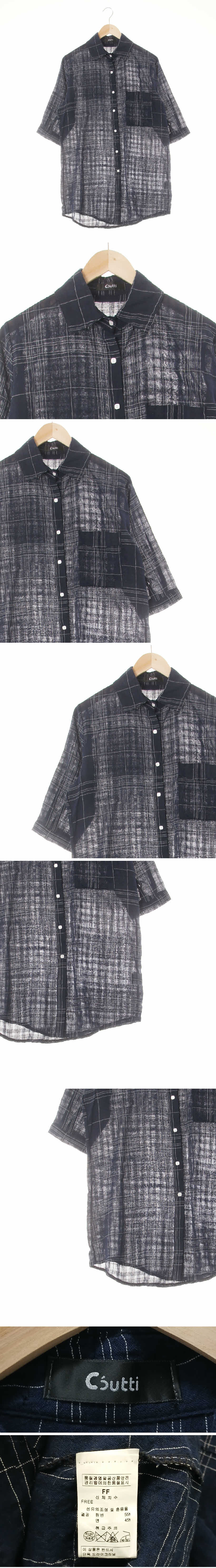 ccutti 루즈7부롱셔츠 ccutti 네이비 체크 린넨혼방 루즈7부롱셔츠