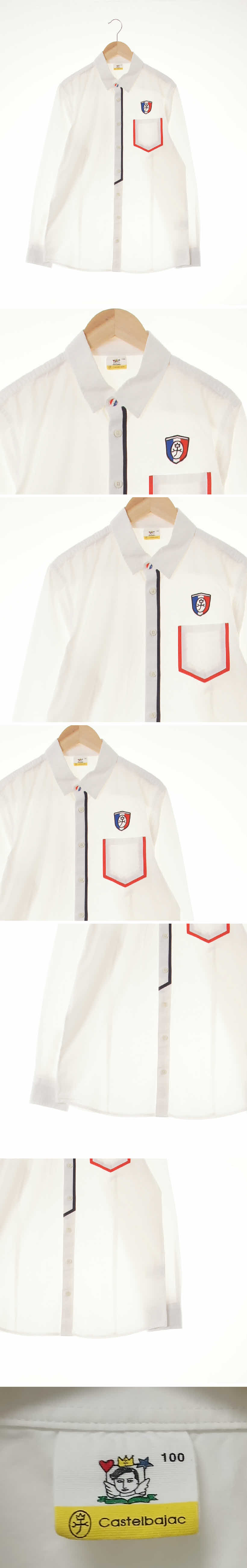 까스텔바작 화이트 면혼방 심볼패치배색파이핑셔츠