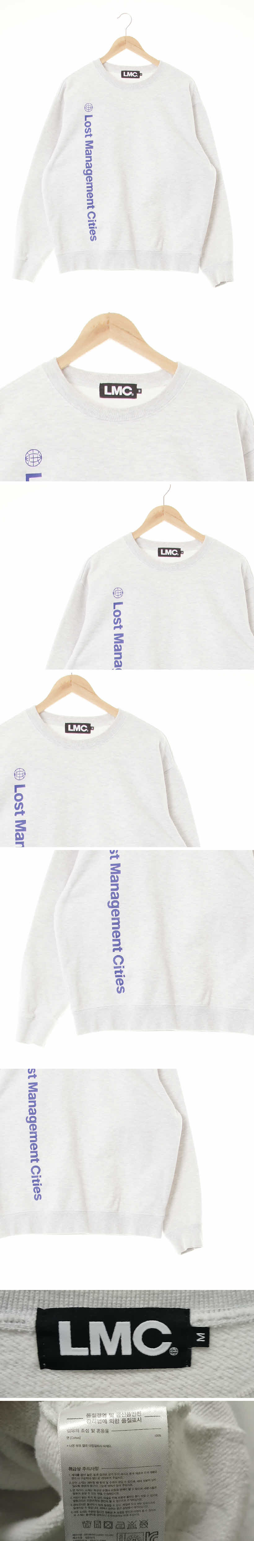 lmc 가로레터링맨투맨 lmc 멜란지라이트그레이 면 가로레터링맨투맨