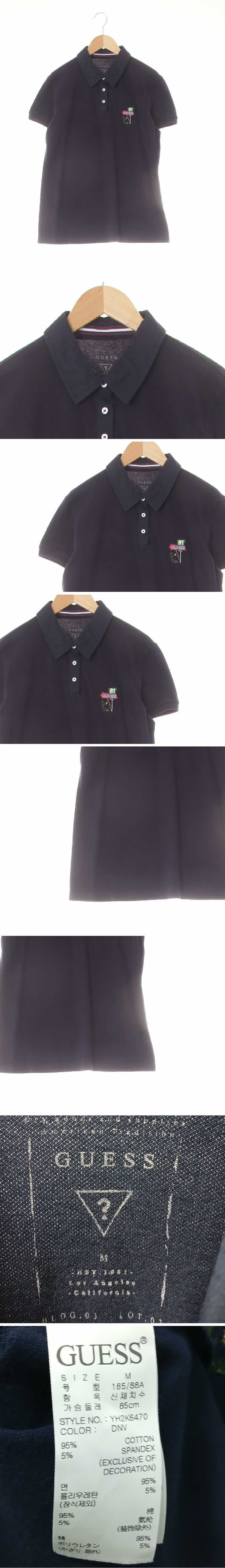 Guess 로고패치카라반팔티 Guess 네이비 면혼방 로고패치카라반팔티