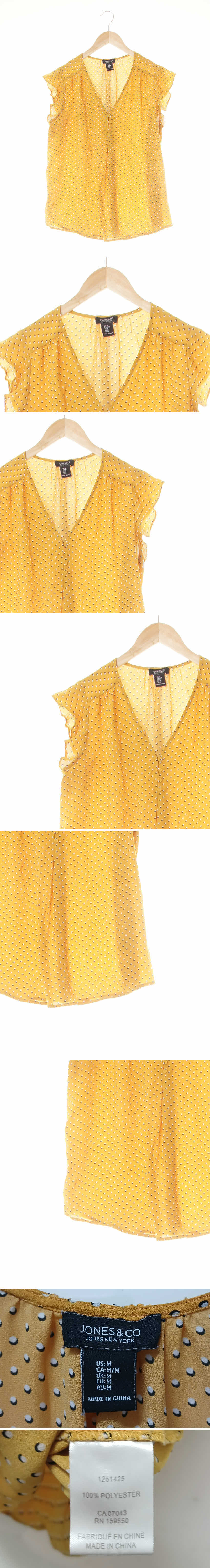 JONES&CO 캡소매핀턱루즈블라우스 JONES&CO 머스터드 도트패턴 캡소매핀턱루즈블라우스