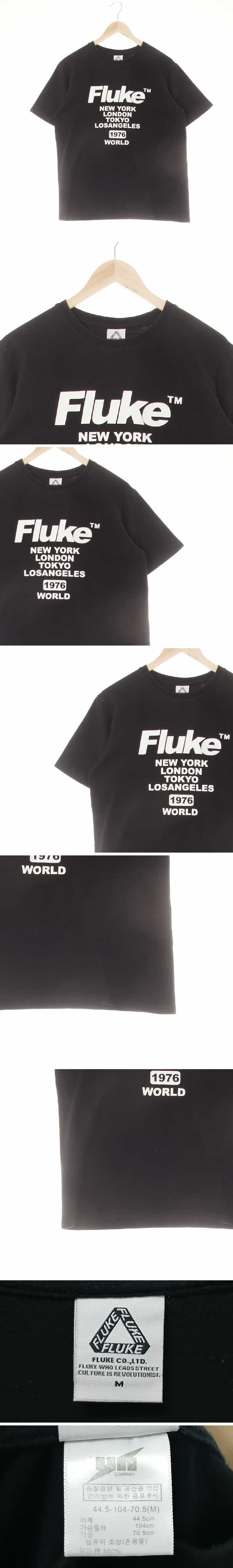 fluke 블랙 프린팅 면 볼드텍스트크루넥반팔티