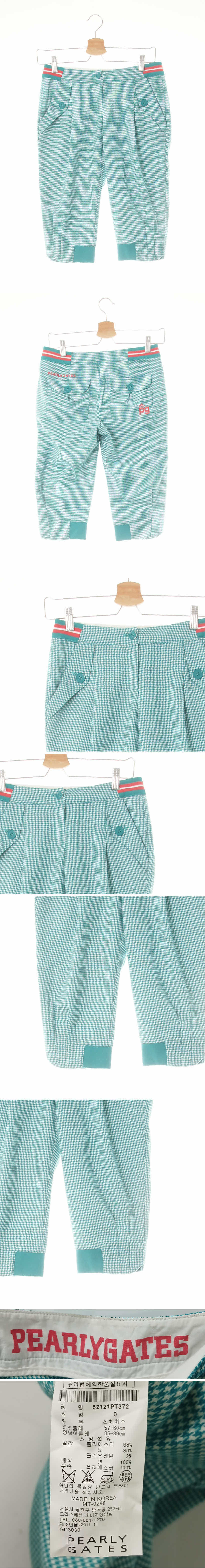 파리게이츠 배색밴딩골프7부팬츠 파리게이츠 아쿠아그린화이트 하운드체크 울혼방 배색밴딩골프7부팬츠