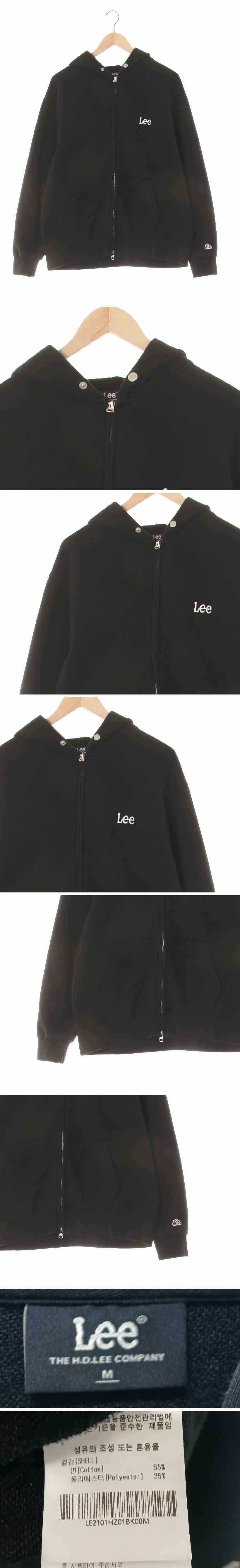 Lee 스냅넥버튼후드집업 Lee 블랙 면혼방 스냅넥버튼후드집업