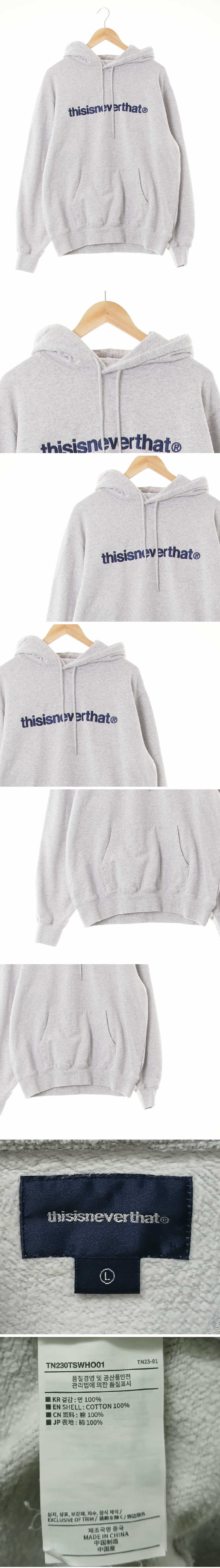 thisisneverthat 포켓로고자수패치후드티 thisisneverthat 멜란지그레이 면 포켓로고자수패치후드티
