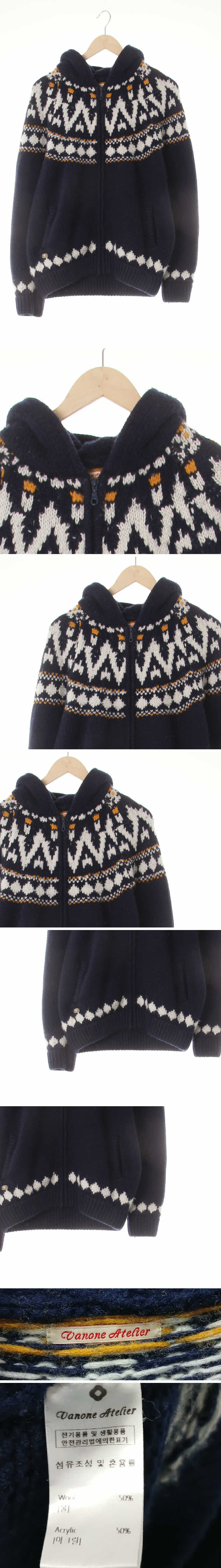vanoneatelier 포켓니트후드집업 vanoneatelier 스카이캡틴네이비 노르딕패턴 울혼방 포켓니트후드집업