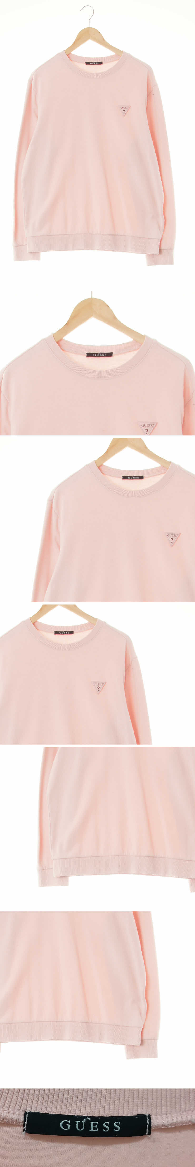 Guess 로고레더패치맨투맨 Guess 핑크솔트 면혼방 로고레더패치맨투맨