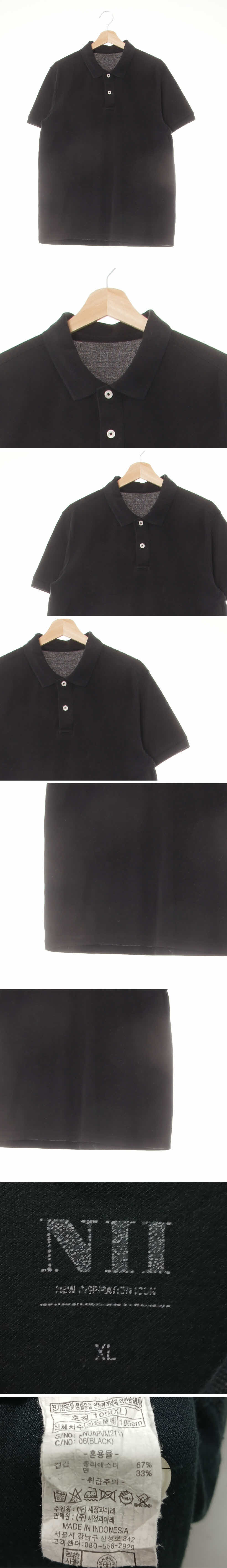 nii 카라미니멀반팔티 nii 블랙 면혼방 카라미니멀반팔티