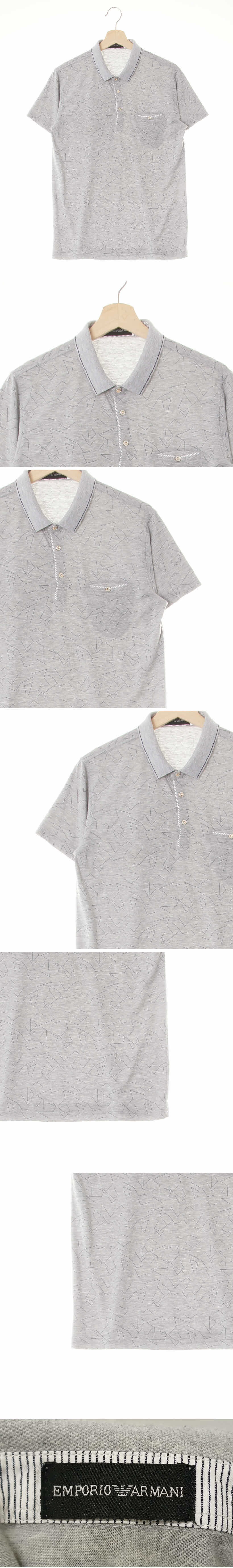 엠포리오아르마니 배색라이트반팔카라티 엠포리오아르마니 그레이 기하학패턴 면혼방 배색라이트반팔카라티