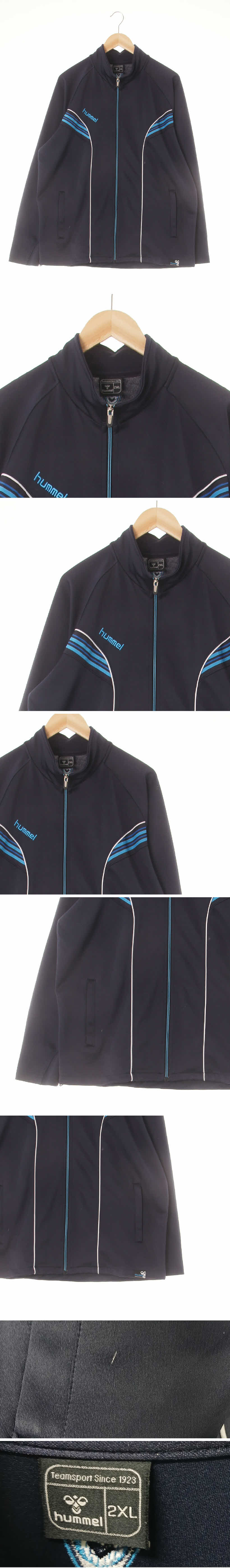 hummel 배색라인타이핑집업 hummel 다크네이비쿨블루 배색라인타이핑집업