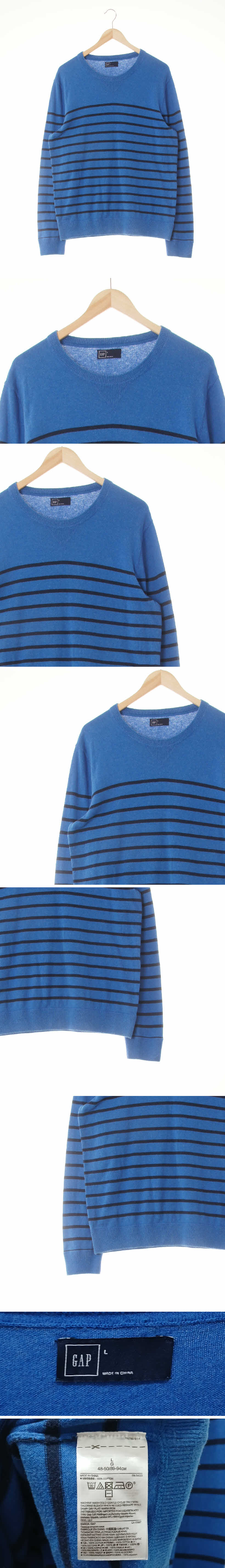 gap 라운드넥시보리니트 gap 블루 스트라이프 면 라운드넥시보리니트