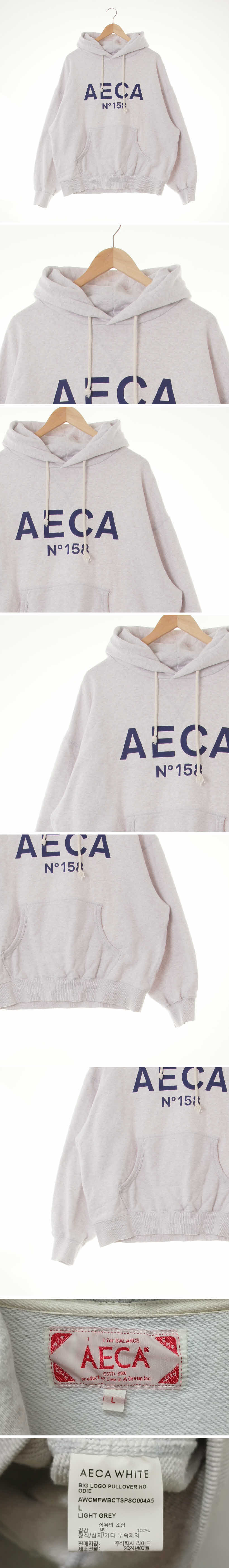 aeca 컷오프드롭숄더후드티 aeca 멜란지화이트 프린팅 면 컷오프드롭숄더후드티