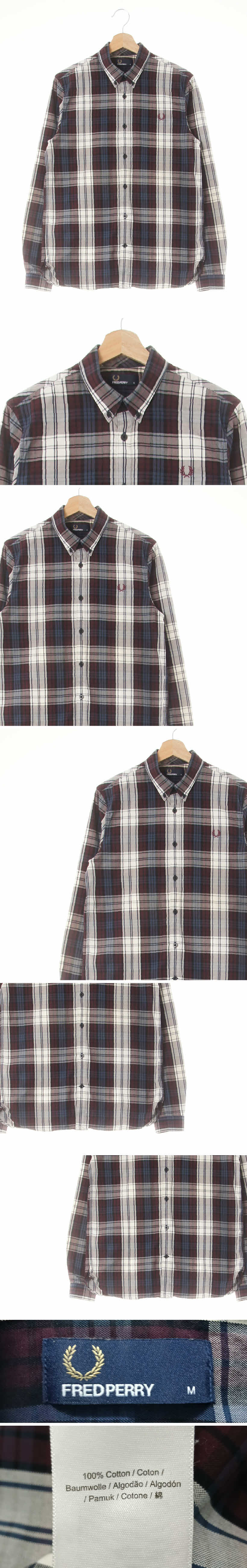 fred perry 긴팔셔츠 fred perry 와인퍼플애쉬블루 체크 면 긴팔셔츠