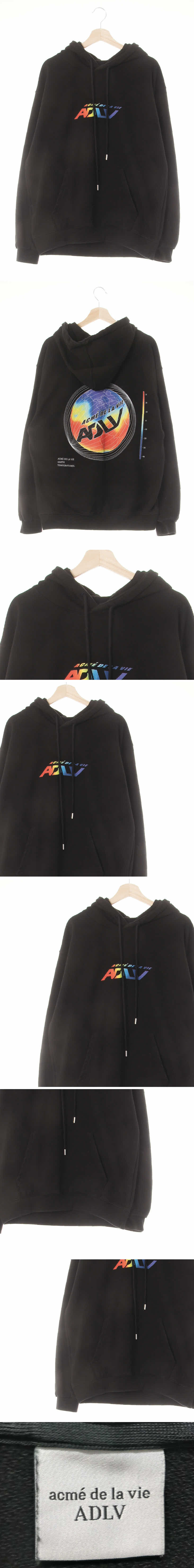 adlv 레인보우로고후드티 adlv 블랙 면 레인보우로고후드티