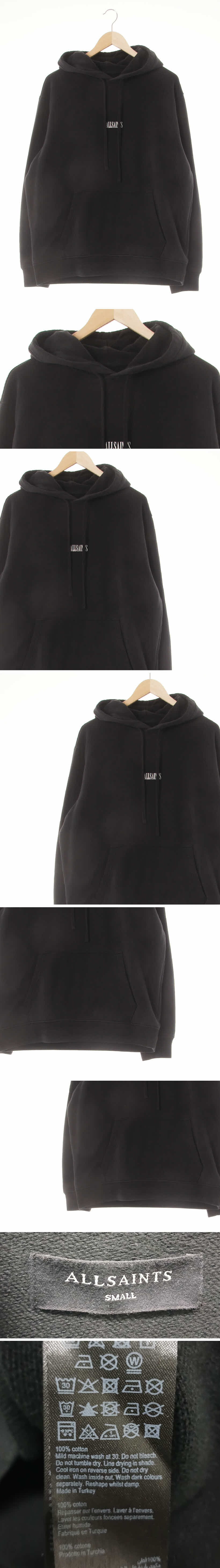 allsaints 블랙 면 루즈핏기모후드티