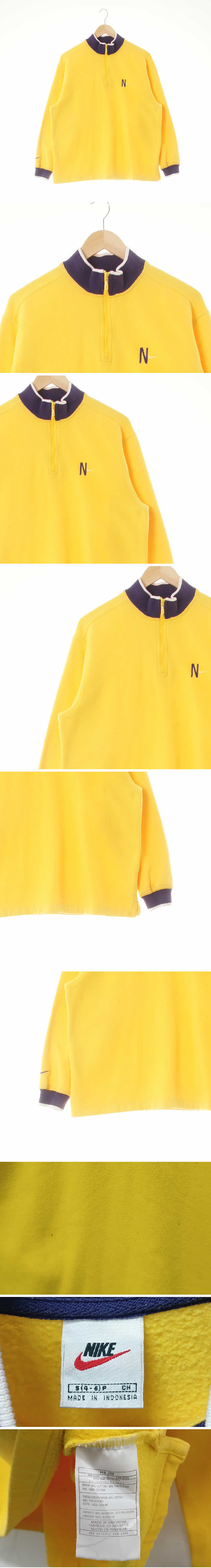 나이키 배색반집업크롭맨투맨 나이키 옐로우퍼플 면혼방 배색반집업크롭맨투맨