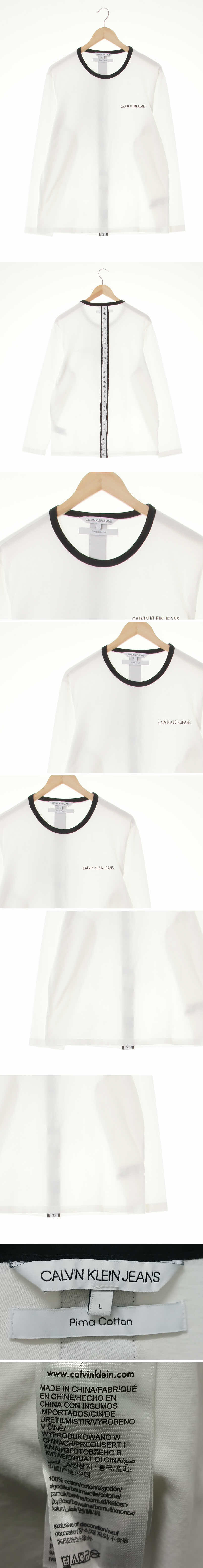 캘빈클라인 백로고테이프긴팔티 캘빈클라인 화이트 면 백로고테이프긴팔티