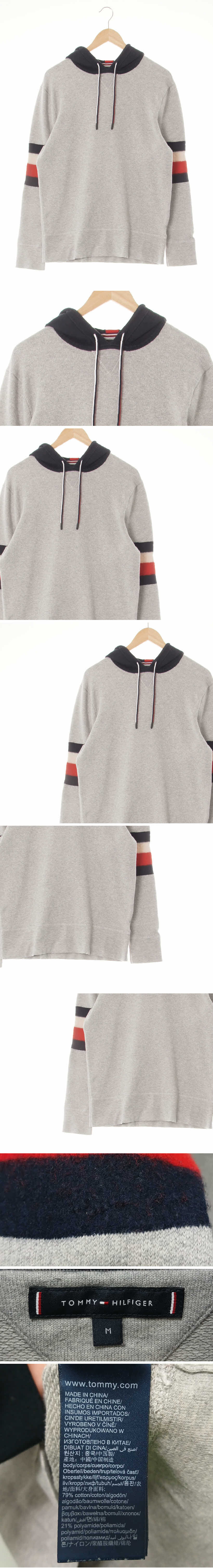 타미힐피거 컬러배색후드니트티 타미힐피거 그레이 면혼방 컬러배색후드니트티