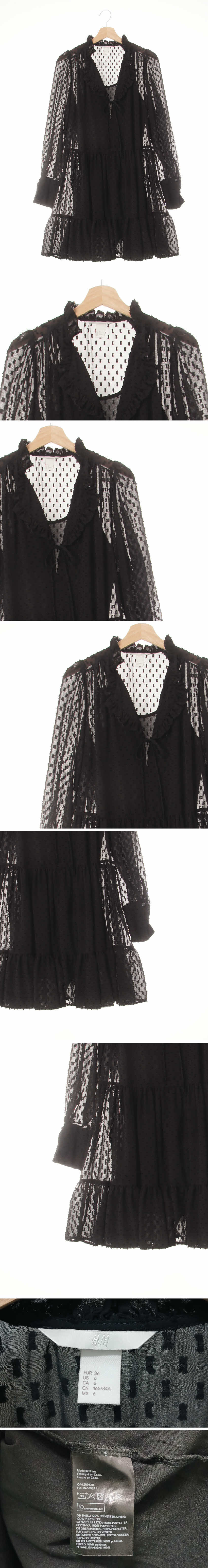 h&m 블랙 시스루 러플카라수술원피스